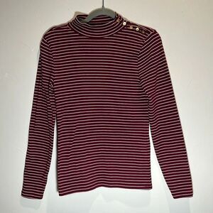 J. Crew Striped Mockneck Shirt Size Small Maroon and White